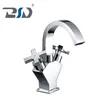 Double Lever Brass Chrome Finished Deck Mounted Basin Mixer Faucet