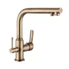 Dual Handles Sink Faucet Bronze Finish Three Way Kitchen Faucets