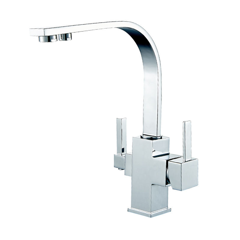 Chrome Plated Brass Square Three Way Kitchen Mixer Faucet for Pure Water