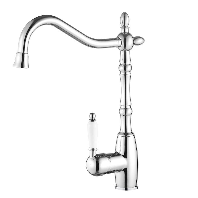 Single Lever Chrome Plated Swivel Brass Spout Ceramic Handle Sink Kitchen Faucet