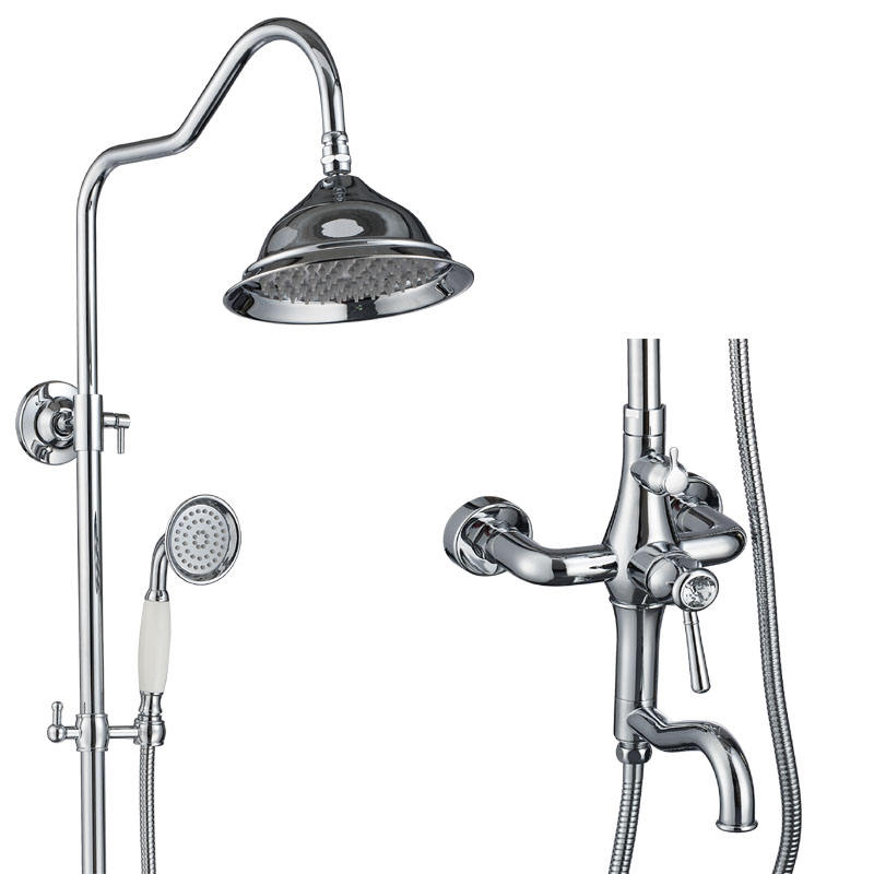 Chrome Plated Sliding Bar Stainless Steel Shower Head Bathroom Traditional Brass Rain Shower Set