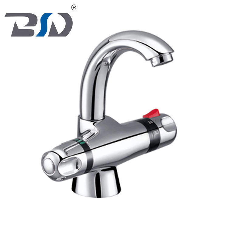 Thermostatic Basin Mixer Faucet Deck Mounted Bathroom Brass Thermostat Mixer Tap Chrome Polished