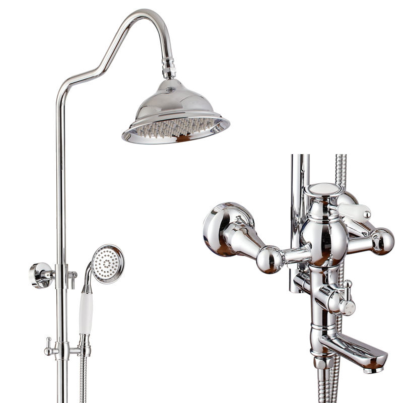 Rain Shower System Pressure Balancing Valve Exposed Shower Set Rainfall Shower Head Adjustable Slide Bar 2-Function