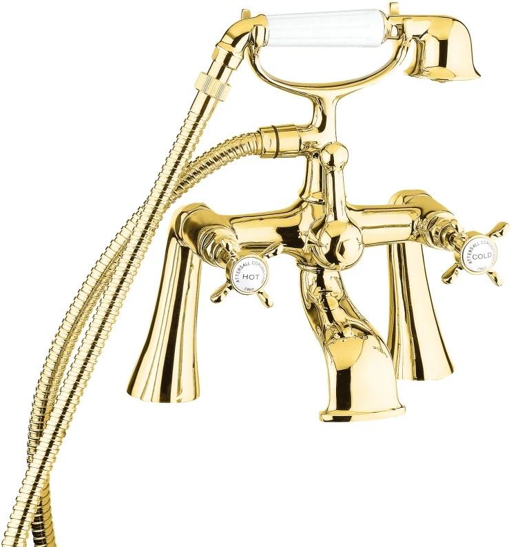 Dual Handle Deck Mounted Traditional Brass Shower Bath Faucet Gold Color Classic Water Taps